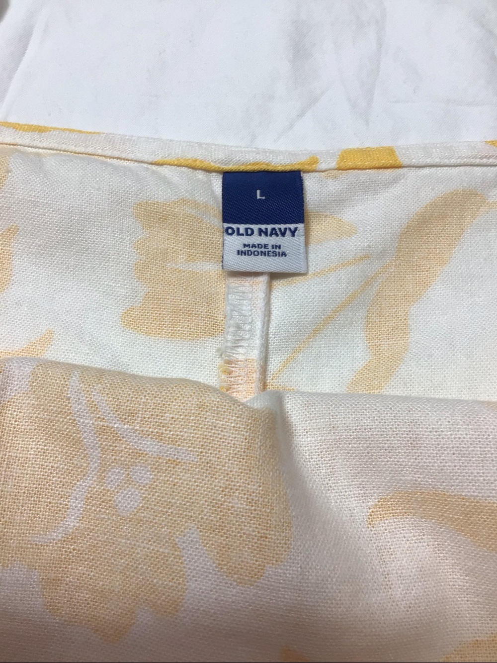 Old Navy Resort Mini Dress Linen Blend White Yellow Self Tie Shoulder Sz.L - Picture 2 of 11